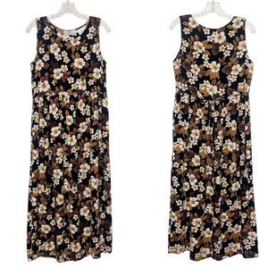 Vtg 90s Erika Studio Sleeveless Grunge Empire Waist Brown Floral Maxi Dress SZ S